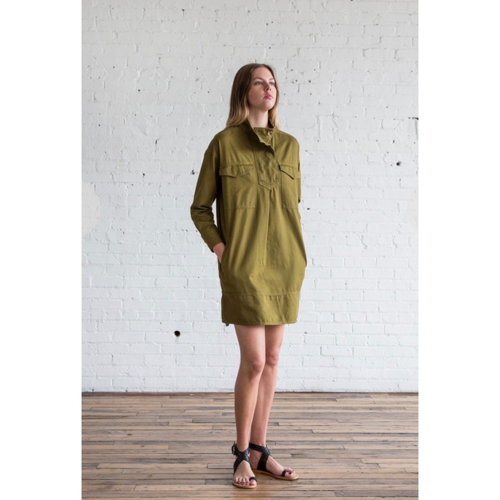 Isabel Marant Etoile Omeo Dress Womens 38 Olive Green Excellent Utility Safari